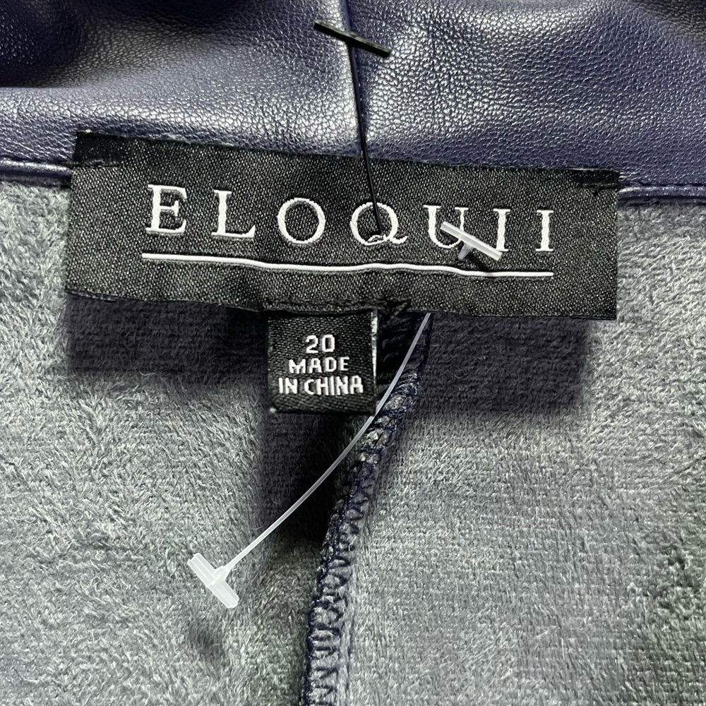 Eloquii Shawl Collar Vegan Leather Navy Wrap Dress Midi Chic Trench Coat - Picture 7 of 8